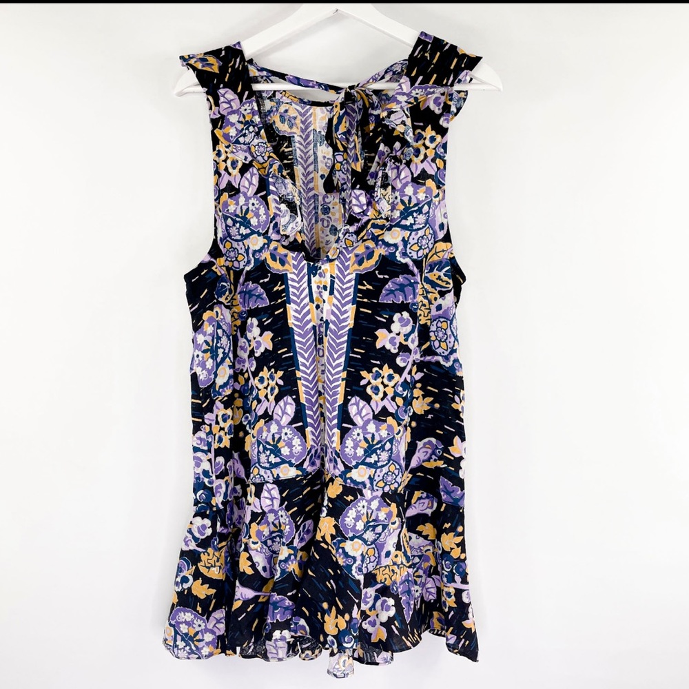 Free People Linen Ruffle Top Summer In Tulum Top Small Boho Floral Like New - Picture 5 of 8